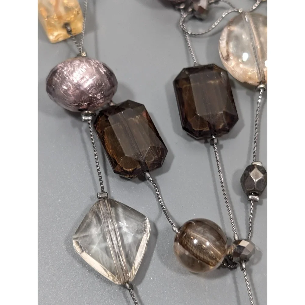 NYC Smokey Gray Brown Multi Station Chain Long Layering‎ Necklace Y2K 38 in